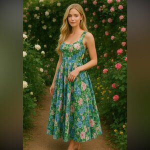 Vintage Carol Anderson floral tie back dress pockets 8